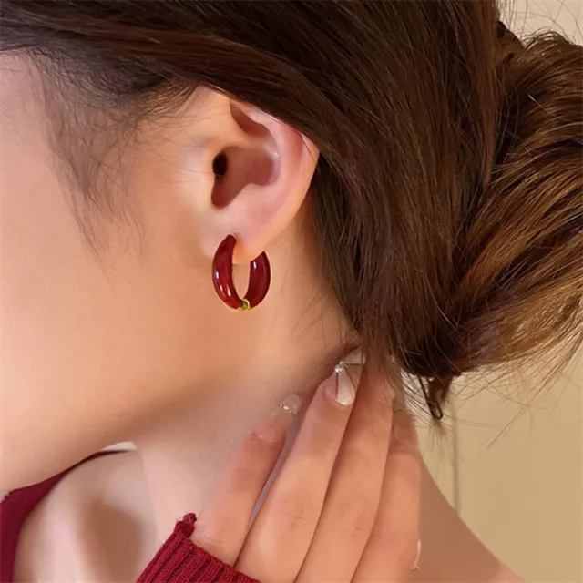 1Pair Korean Style Elegant Drop Oil Hoop Earrings Vintage Round Ear BucklDC