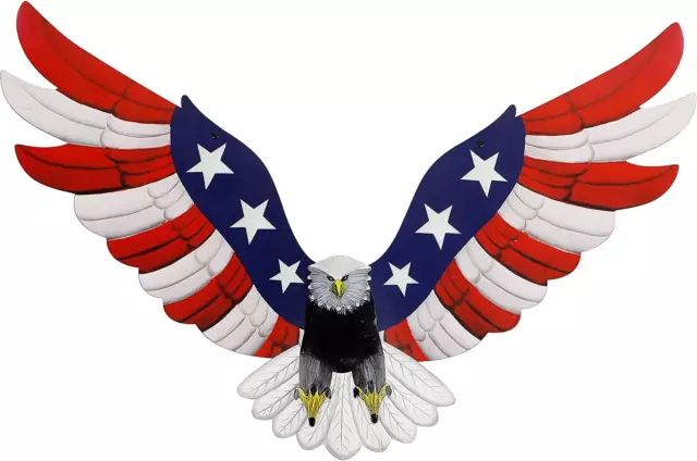 Metal Wall Art 23.6" X 14" American Flag Bald Eagle Hanging Patriotic Outdoor