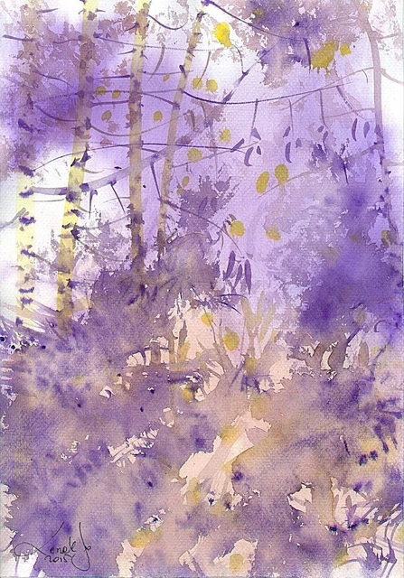 pintura de acuarela aquarelle cuadro Landschaft original (30x21) cm0239 COM