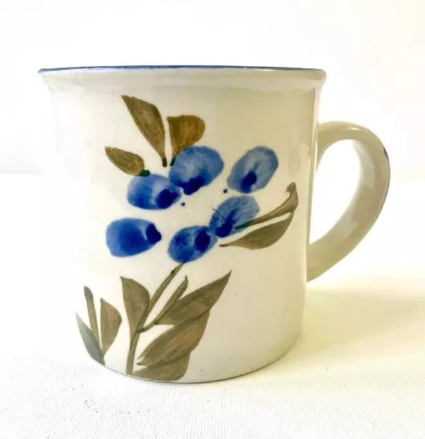 Vintage Pretty Hand Painted Mug, Blue Flower Design, Made In China, Rustic Charm