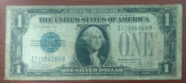 1928 B $1 Blue Seal "FUNNY BACK" One Dollar Silver Certificate VF Condition