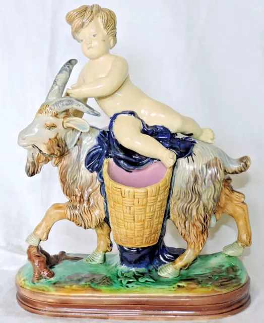 Minton or Holdcroft Majolica Cherub riding a Goat Minton or Holdcroft Majolica Cherub riding a Goat