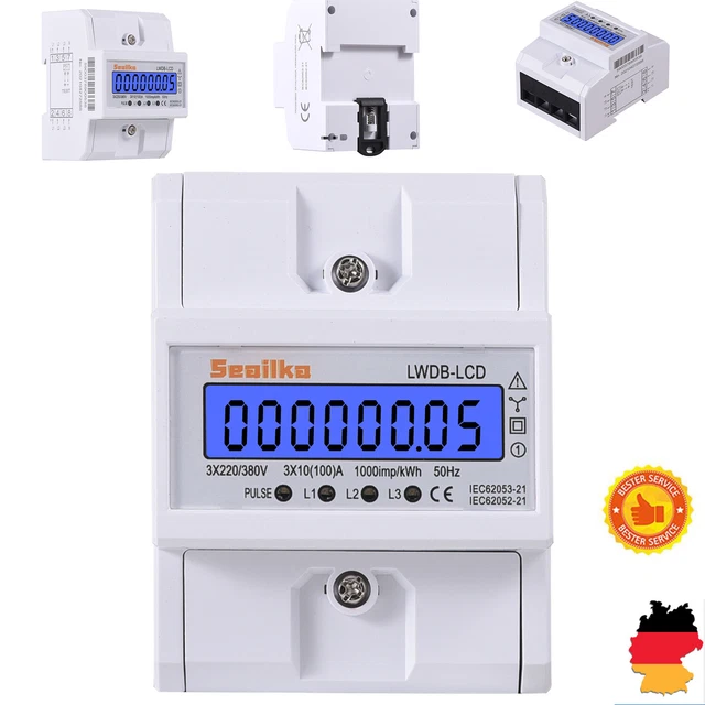 Compteur électrique Triphasé 3 Phases 4 Fils Calibré Rail DIN 230/400 V 5-100 A LCD Compteur électrique Numérique Pour Rail DIN
