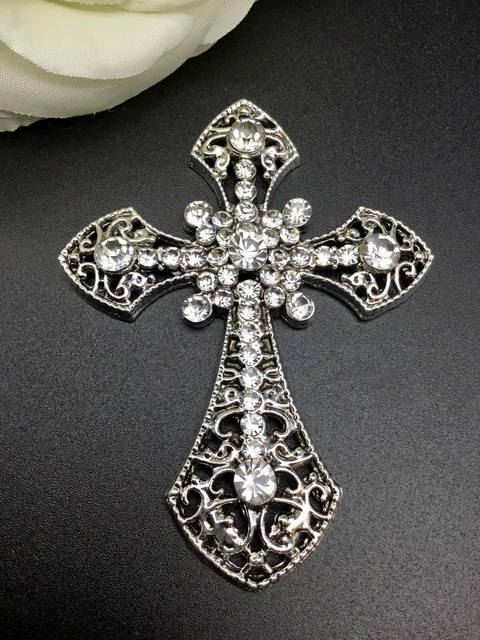KREUZ alt silberfarbe Strasssteine groß schwer KRUZIFIX nähen kleben basteln DIY