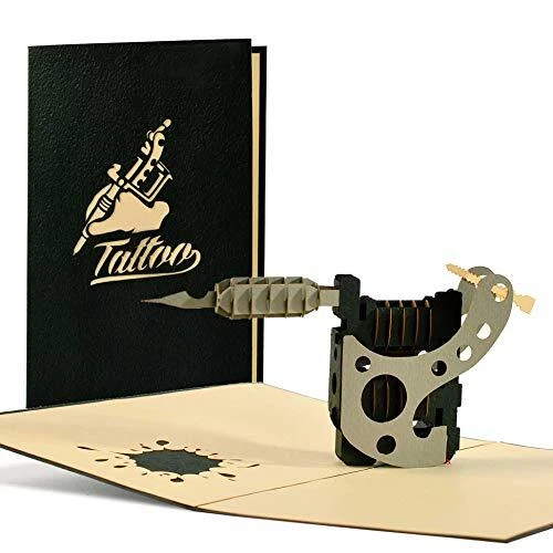 Carte pop-up originale en 3D pour les fans de tatouage - Avec pistolet de tat...