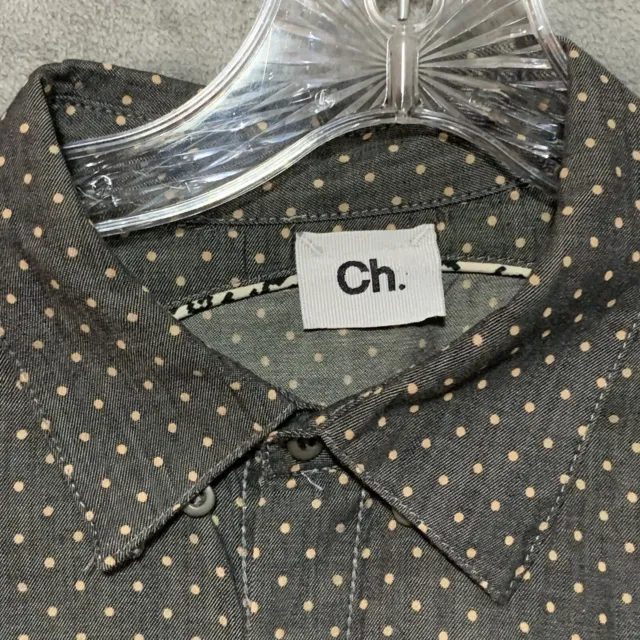 CH. CHAPTER Shirt Men Polka Dot Long Sleeve Button Gray Beige Large (? No Tag)