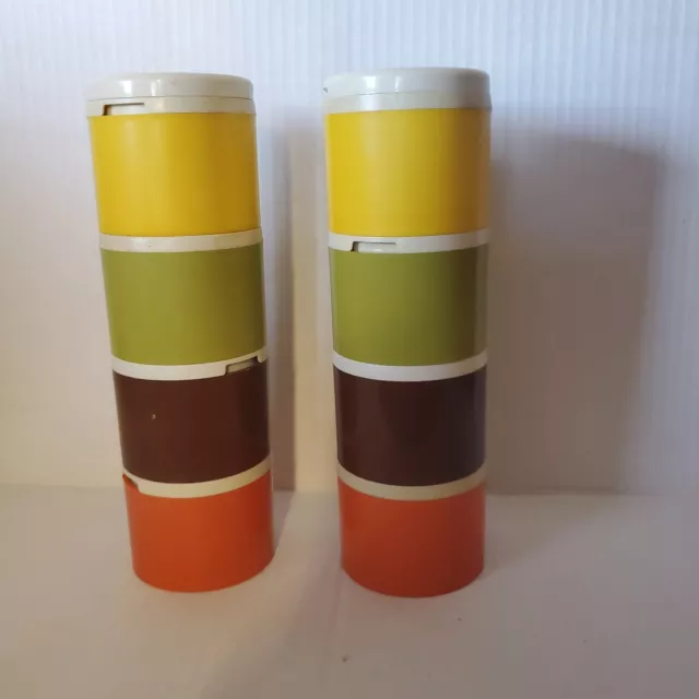 Tupperware Spice Tower 1308 Stacking Spice Shakers W/Lids Set 8 Harvest MCM 70s 3