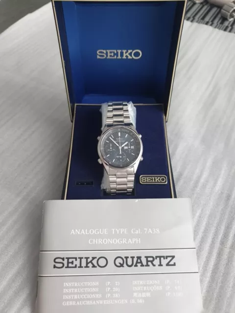 Seiko 7A38-706A Quartz Chronograph Rar Sammler 1985 JAPAN MADE Box & Booklet