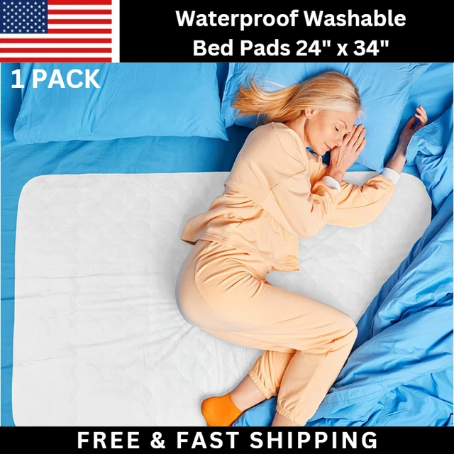 1 Pack Waterproof Washable Incontinence Bed Pads, 24 x 34 Inch Reusable