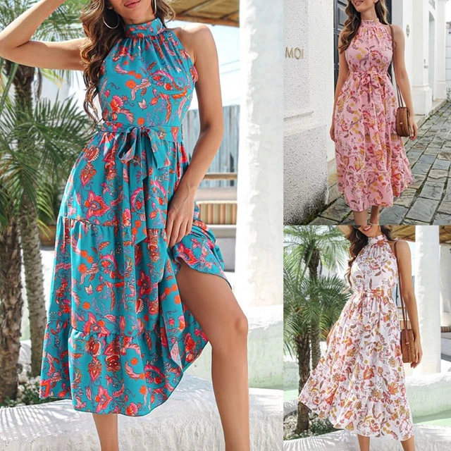 Robe Longue Femme Été Auselily - Maxi Robe Col V Sans Manches Avec Poches