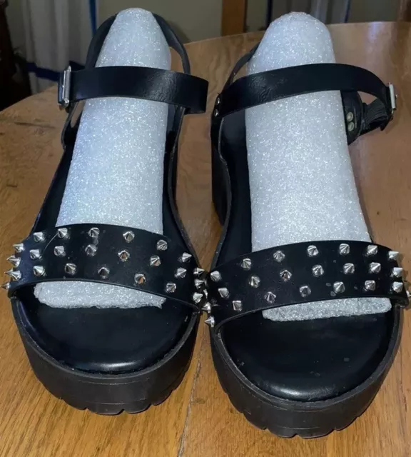 Gothic Black Studded Chunky Platform Sandals - Y2K Edgy Sz. 12 WW