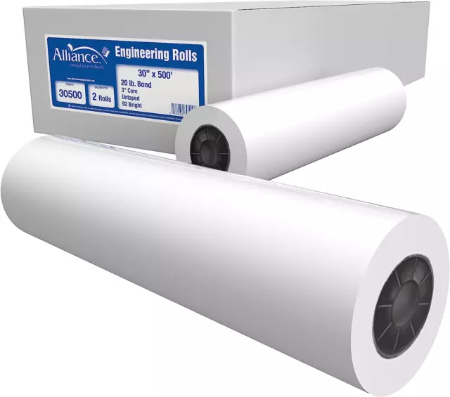 Alliance Wide Format Paper 30” X 500’ Rolls Bond Engineering 92 Bright, 20Lb - 2