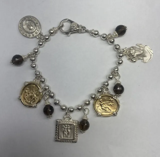 Tagliamonte Ss925 Bracelet & 2-14Kyg Charms*Multi Cameo*8" *