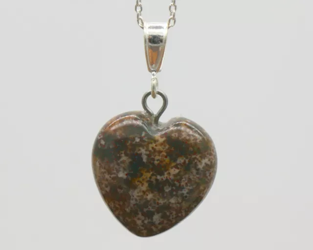 Argento Sterling Naturale Viola Ocean Jasper 16mm Cuore Amore Pendente e Collana 2