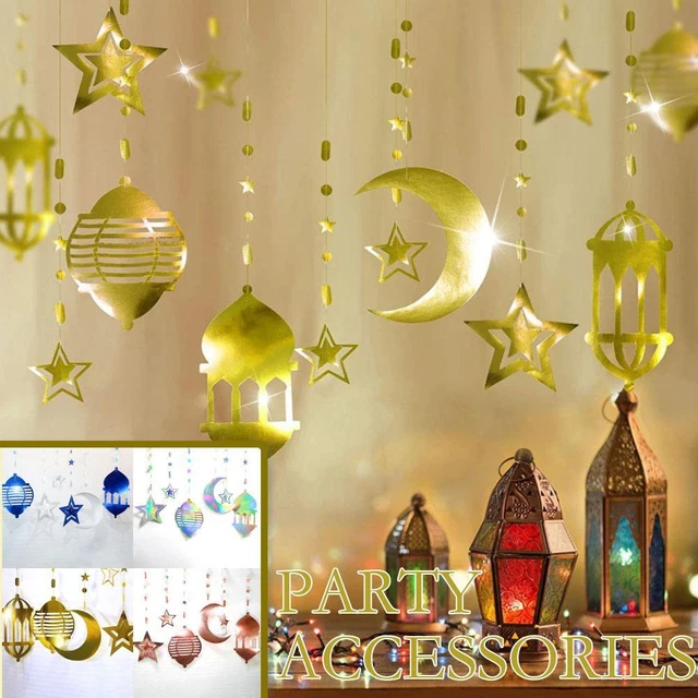 ISLAMIC GOLD STAR Crescent Moon Lantern Ramadan Garland Home Decoration ...