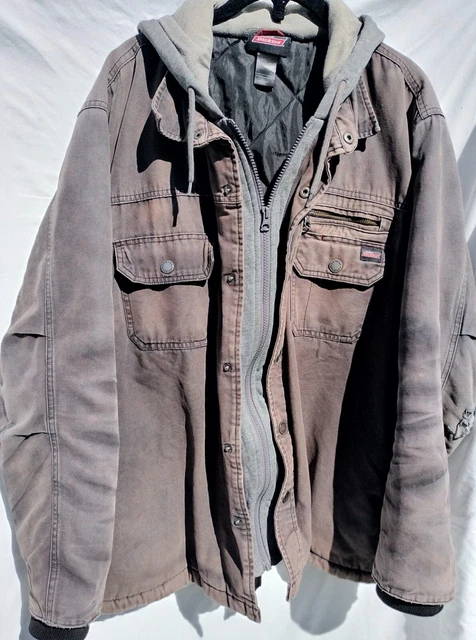 Genuine Dickies Men Flex Jacket Hooded Distressed Gray Canvas Zip Work coat 2XL