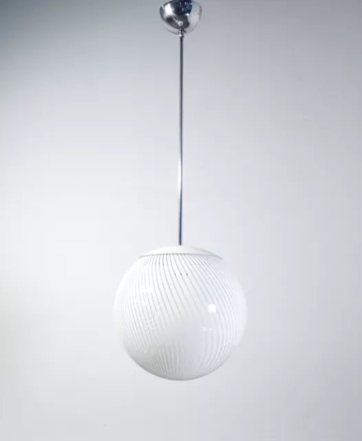 ⚜️ Lampadario Tessuto Design Diaz De Santillana Per Venini 1970 Vetro Opalino