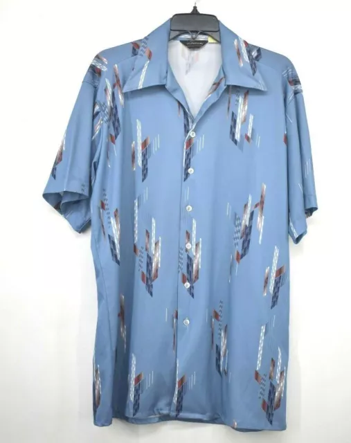 JCPenney Mens Vintage Blue Button Front Short Sleeve Smooth Club Shirt 16-16.5