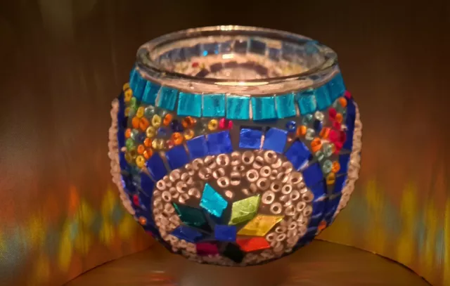 Teelichtglas Mosaik Teelicht Windlicht Kerzen Halter Mosaikglas Kugel bunt