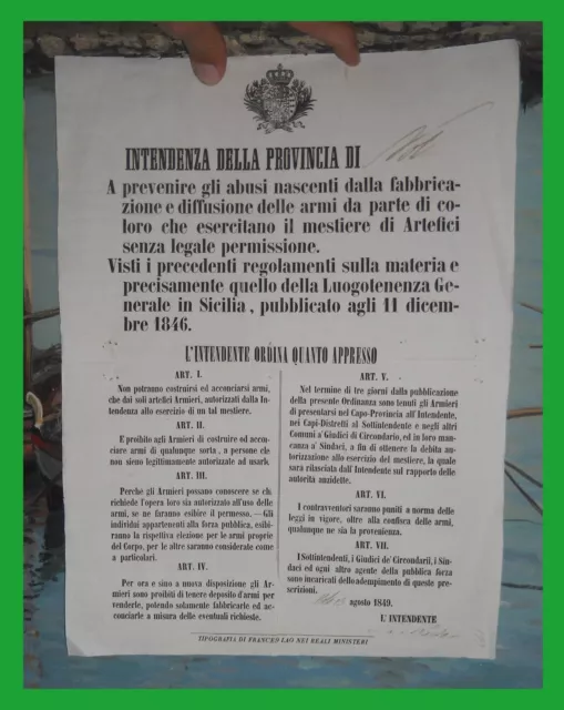Regno delle Due Sicilie - EDITTO SUGLI ARMIERI - FABBRICAZIONE DELLE ARMI - 1849 Regno delle Due Sicilie - EDITTO SUGLI ARMIERI - FABBRICAZIONE DELLE ARMI - 1849