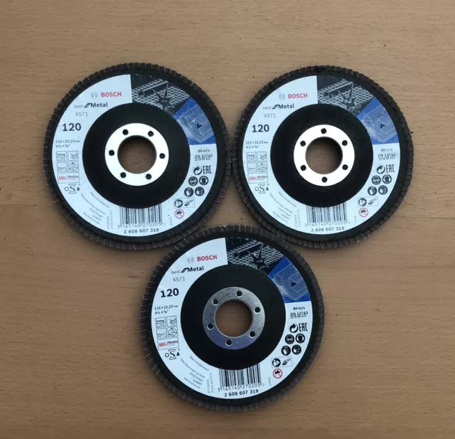 3x Bosch 2608607319 X571 mejor para metal 115 mm solapa G120 arena 120 disco de corte
