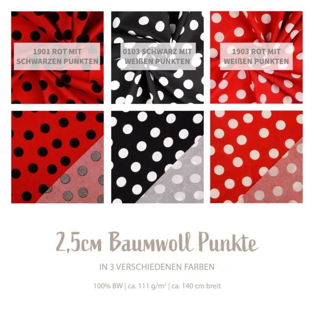 Baumwolle bedruckt Punkte 2,5cm - Baumwollstoff Meterware Polka Dots *50 cm