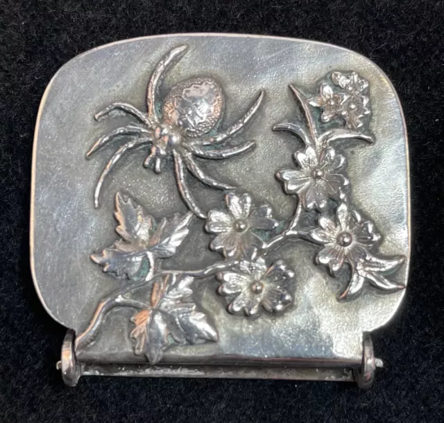 Shiebler Aesthetic Sterling Silver Small Buckle Applied Spider Flowers Leaves