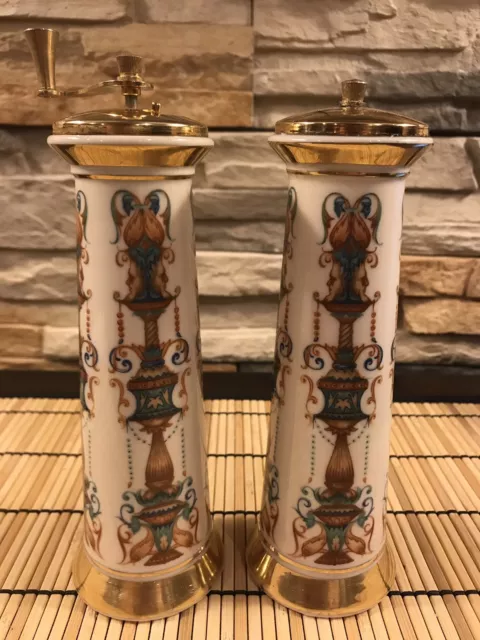 Vintage 1971 Lenox Lido Salt Pepper Shakers Hand Painted Porcelain Gold