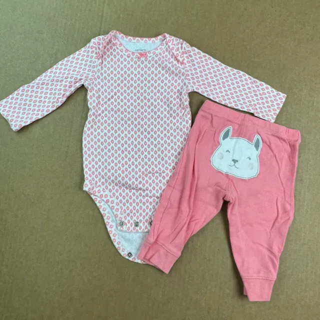 Carter's 2 Piece Bodysuit Pant Outfit Set Baby Girls 6 Months Pink White Bunny