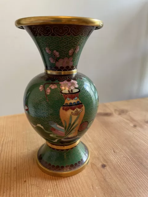 Green Cloisonné Vase 6.25”