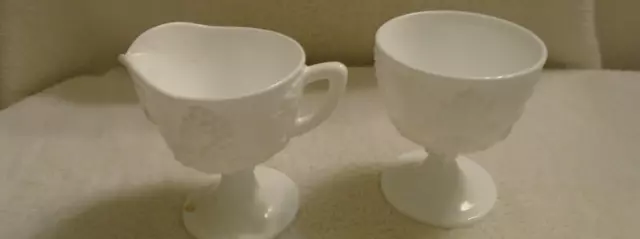 Milk Glass, cream and sugar set, grape pattern