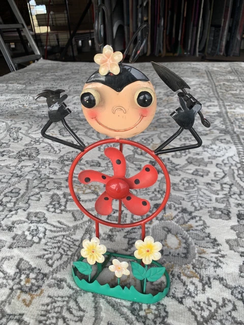 Retro Metal Yard Art Ladybug Ornamental Decorative Stand~Gardening Ladybug~14”