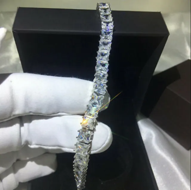 7mm Princess Cut VVS1/D Diamond One Row Tennis Bracelet 18K White Gold Finish