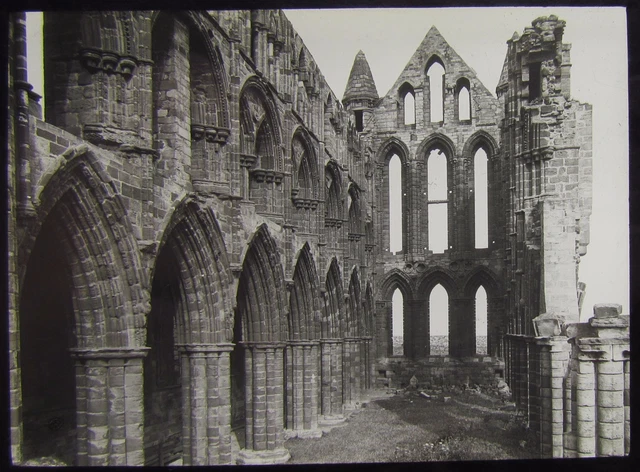 Glas magische Laterne Schiebe ABSCHNITT VON WHITBY ABBEY C1890 FOTO ENGLAND YORKSHIRE