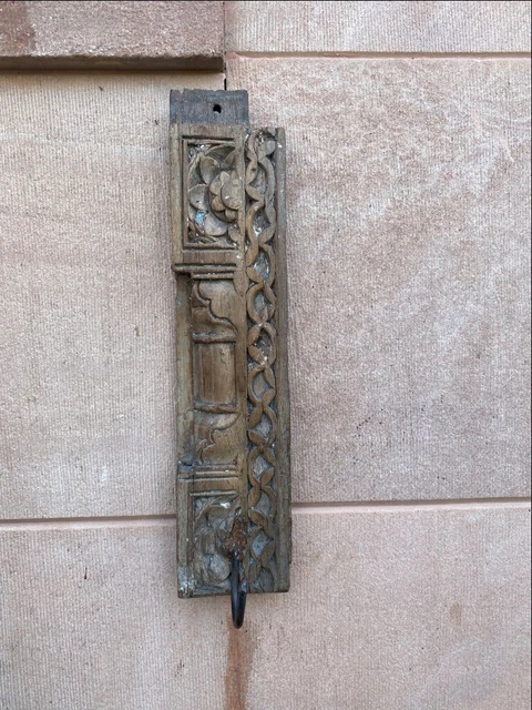 1840 Antique Wooden Floral Carved Wall Hanging Fixing Hanger Double Hook Panel