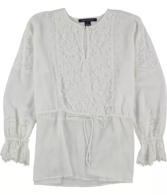 French Connection Womens Lace Peplum Blouse, White, X-Small