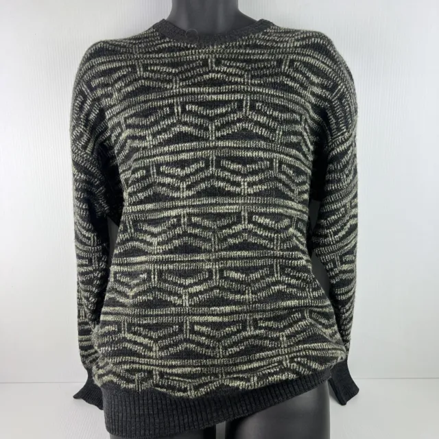 Vintage Caretti Made in Australia Crew Neck Knit Sweater Mens L Black/Grey 54/75
