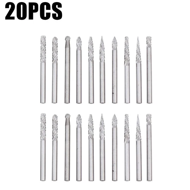 20pcs rotary burr 3mm Tige Carbure Tungstène Meunerie Couteau Lime Bavure Neuf