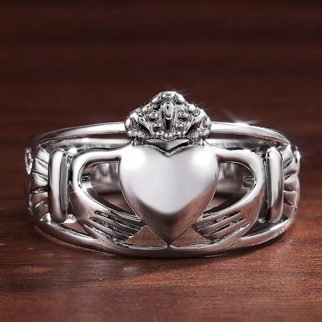 Stainless Steel Mens Celtic Irish Claddagh Wedding Band Ring