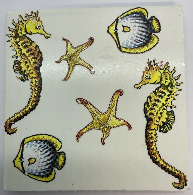 VINTAGE SEAHORSE ART Tile Water Dragon Under The Sea Starfish Fish