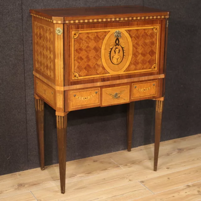 Secretaire en bois incrusté style ancien Louis XVI meuble bureau 20ème siècle