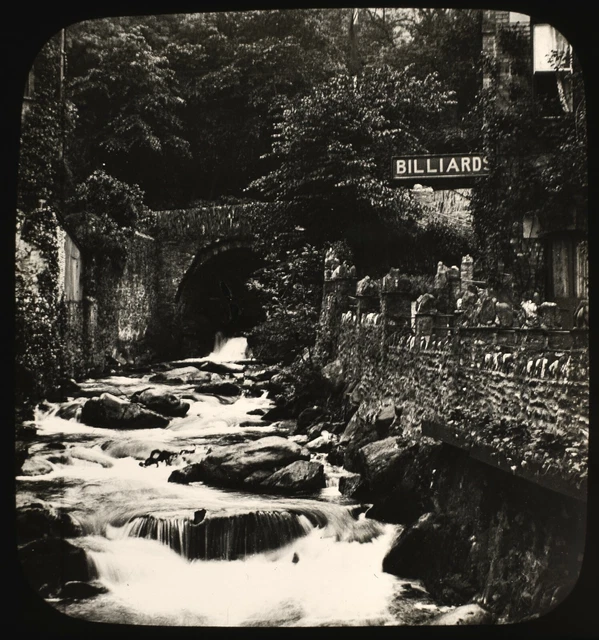 ANTIQUE Magic Lantern Slide BRIDGE AT LYNMOUTH C1890 VICTORIAN PHOTO DEVON