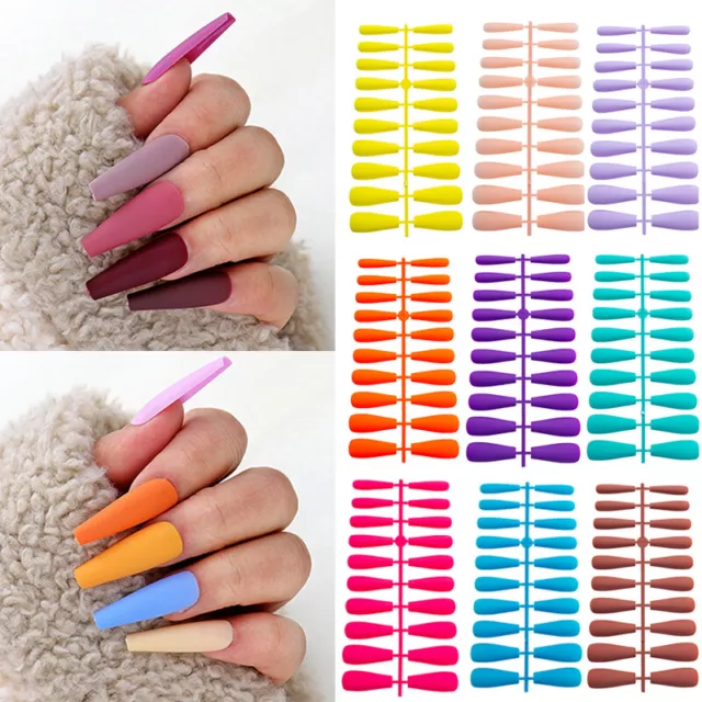 20 Pièces De Faux Ongles Longs Et Mats En Cercueil Couleur Unie Faux Ongles #