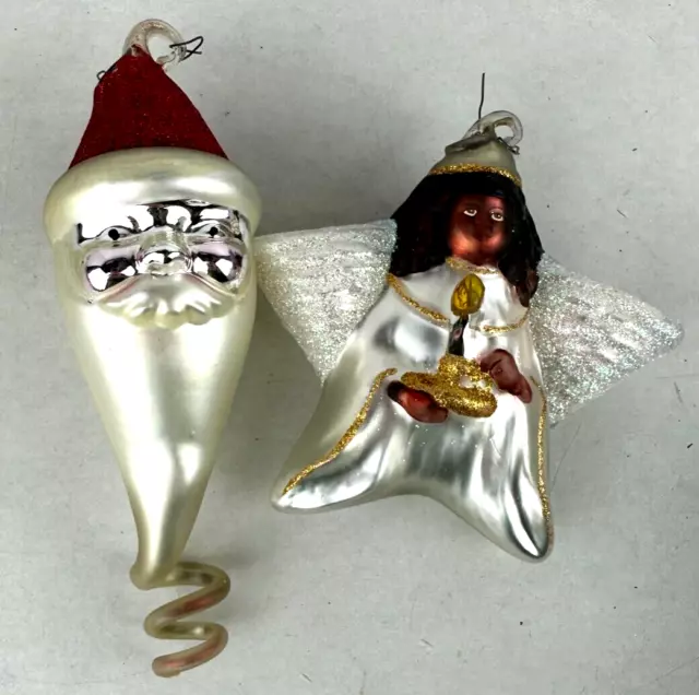 Vintage Hand Blown Mercury Ornaments Santa Claus & Angel Hand Painted Dept 56?