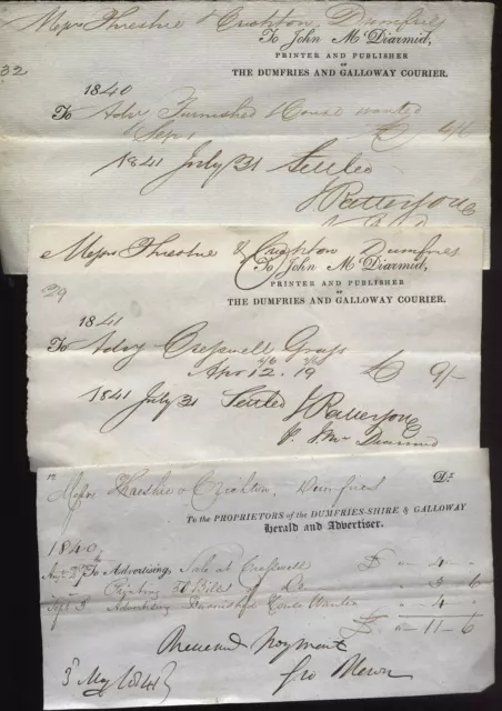 1840-41 DUMFRIES The DUMFRIES & GALLOWAY & HERALD & ADVERTISER billheads