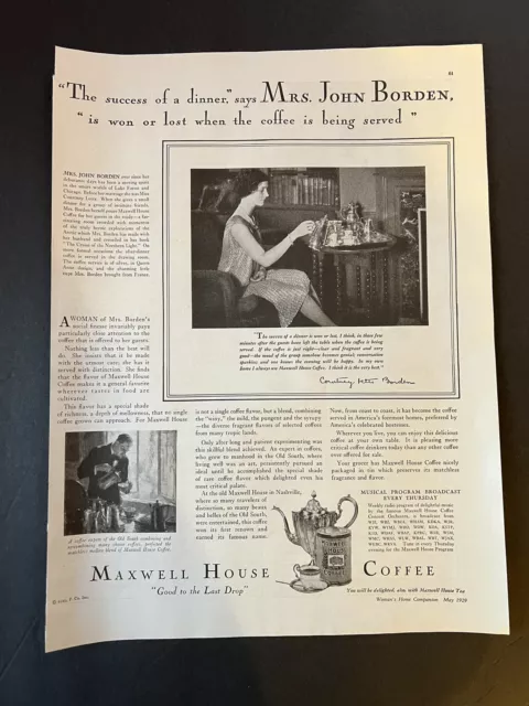Vtg 1929 Maxwell House Coffee Ad, Good to the Last Drop, Courtney Letts Borden