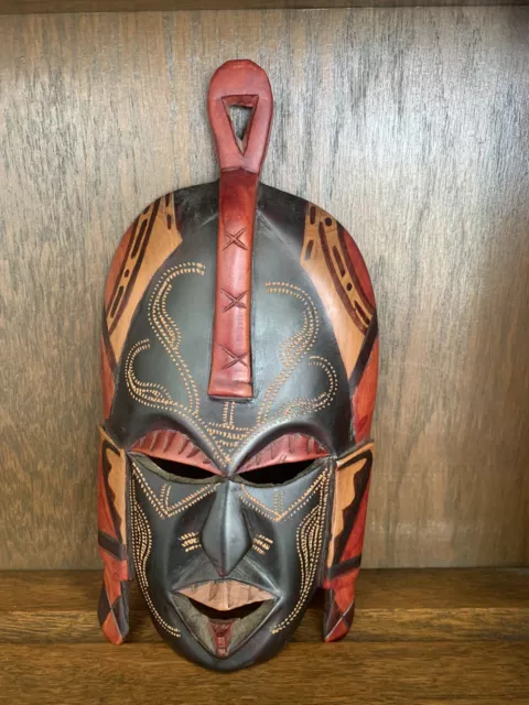 Vintage Wooden Carved Tribal African Mask Wall Art Vgc