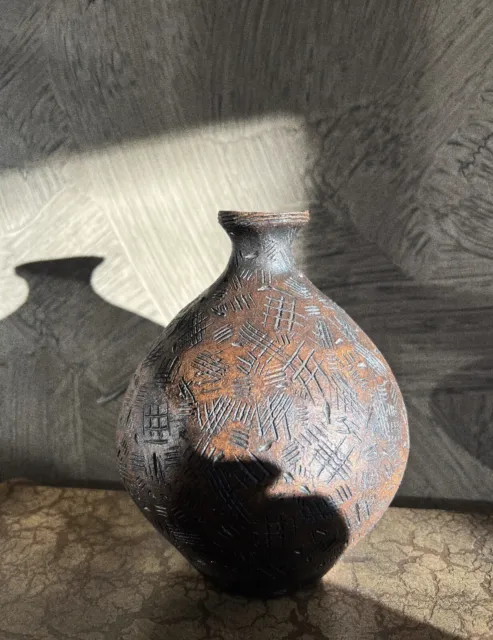 Vtg Huge Pottery Vase Ceramic Vessel Sculpture Mid Century Modern 8.5” T