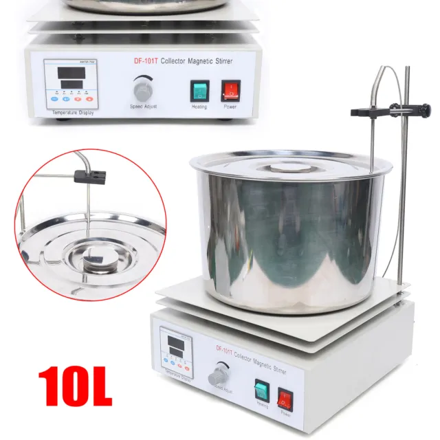 10L Lab Heat-gathering Magnetic Stirrer Water Bath Oil Bath Pot 400℃ Thermostat 3