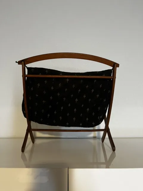 Vintage 1960’s Knitting Basket Antique Sewing Basket Folding Magazine Bin